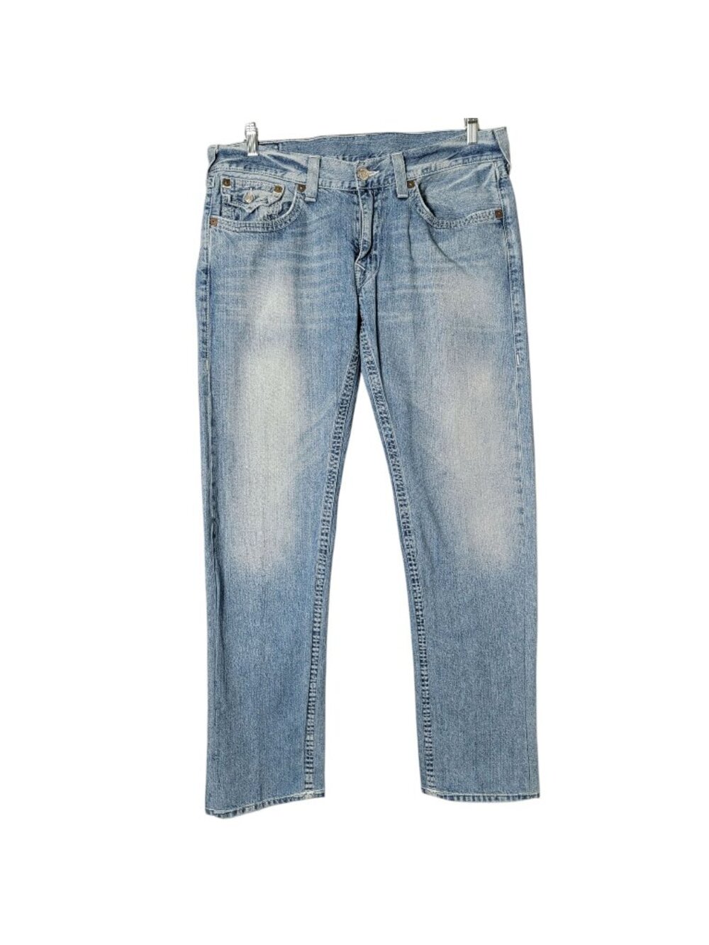 True Religion Mens Y2K Light Wash Bootcut Flap Pockets Faded Jeans 36 USA